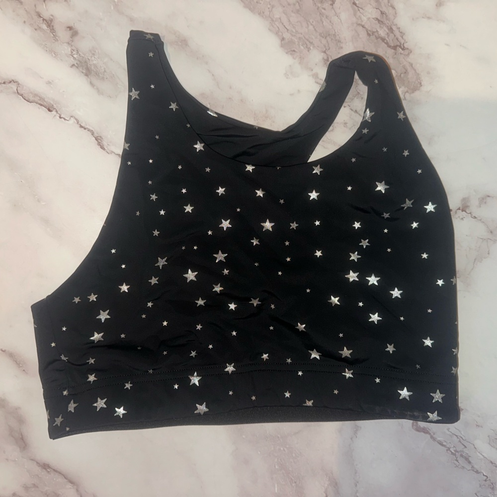 Terez Black and Silver Star Sports Bra